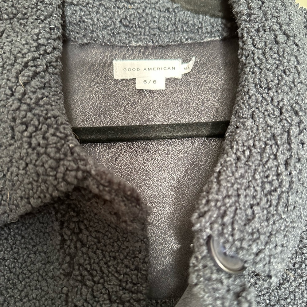 Good American Sherpa and Leather Jacket. Navy. Size 5/6. New. Never worn.